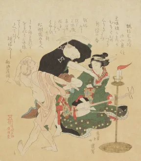 Geisha Prints: Men dancing to samisen music, from the series Shokoku meibutsu (Famous products)