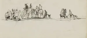 Tavenraat Johannes Prints: Men with dogs, on foot and on horseback, 1840-1868. Creator: Johannes Tavenraat