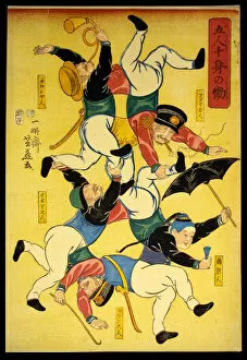 Fallen Gallery: Five Men Doing the Work of Ten Bodies (Gonin jushin no hataraki), 1861