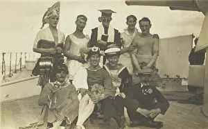 Drag Prints: Nine men dressed up on deck, [between 1920 and 1929?]. Creator: Unknown
