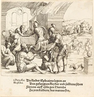 Hirschvogel Augustin Prints: The Men of Ephraim Care for their Captives and Return Them to Jerico, 1549