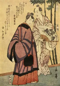 Dutton Gallery: Two men with fans, early-mid 19th century, (1924). Creator: Gakutei