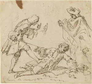 Kicked Prints: Three Men Fighting, c. 1700. Creator: Unknown