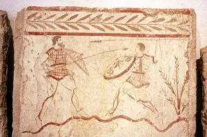 Men fighting with shields, Paestum, c4th century BC