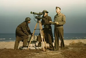 Men of Fort Story operate an azimuth instrument, to measure the angle... Fort Story, Va. 1942. Creator: Alfred T Palmer