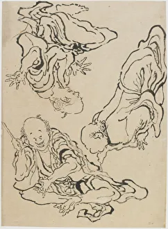 Three men gesticulating, late 18th-early 19th century. Creator: Hokusai Three men gesticulating, late 18th-early 19th century. Creator: Hokusai
