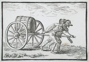 Wheels Prints: Men Hauling Barrel, 1801. Creator: William Unger