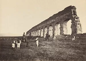 Aqueduct Collection: [Men on Horse by Roman Aqueduct], 1860s. Creator: Attributed to Altobelli & Molins