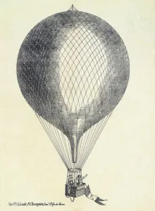 Gas Balloon Prints: Three men in a Hot Air Balloon, 1800s
