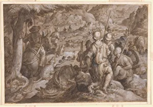 On Horseback Prints: Men Hunting Ibexes with Hounds, 1578. Creator: Joannes Stradanus