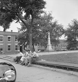 Stairway Collection: Men idling around the courthouse square, Roxboro, North Carolina, 1939. Creator: Dorothea Lange