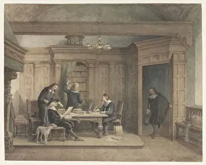 Papers Prints: Five men in interior, c.1837-c.1903. Creator: Jan Striening