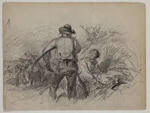 Crouching Prints: Two Men, late 19th century. Creator: Felix Octavius Carr Darley