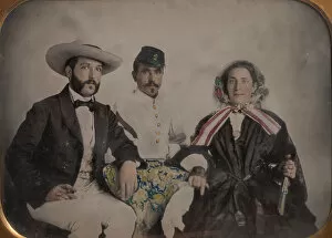 Two Men, One in Military Garb, and a Woman, Seated Around a Table, 1860s