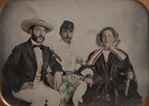 Two Men, One in Military Garb, and a Woman, Seated Around a Table, 1860s Two Men, One in Military Garb, and a Woman, Seated Around a Table, 1860s