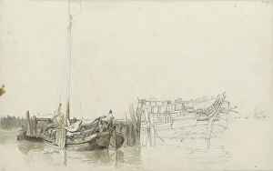 Schotel Johannes Christiaan Prints: Men on a moored fishing boat at a quay, 1797-1838. Creator: Johannes Christiaan Schotel