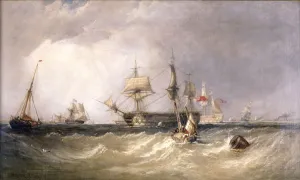 Buoy Prints: Men-of-War off Portsmouth, Hampshire, 1855. Artist: Clarkson Stanfield