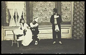 Cross Dressing Prints: Three men performing a scene from a play, [between 1910 and 1919?]. Creator: Unknown