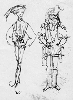 Cavalier Prints: Men in period costume, c1950. Creator: Shirley Markham