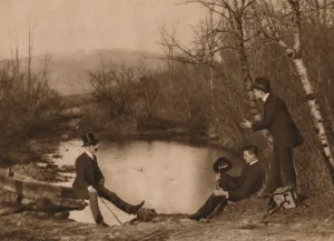 Verve Prints: Three men by pond, 1937. Artist: Louis Guichard