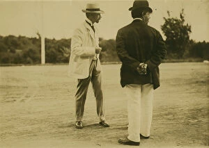 Journalist Collection: Two men, probably journalists, standing on a field, 1905. Creator: Unknown