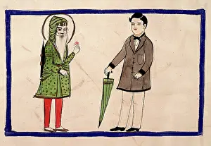 Two men, one in Punjabi dress, one in European dress. Creator: Unknown