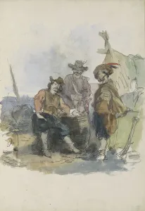 Three men on a quay, 1837-1881. Creator: Johannes van Hove