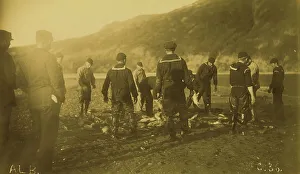 Alfred Lee Broadbent Prints: Men removing fish from seine, Baileys Harbor, 1894 or 1895. Creator: Alfred Lee Broadbent