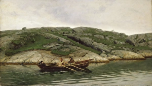 Archipelago Prints: Three Men in a Rowing Boat, 1883. Creator: Nicolai Martin Ulfsten