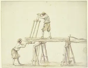 Construction Prints: Two men sawing wood, 17th century; 18th century. Creator: Unknown