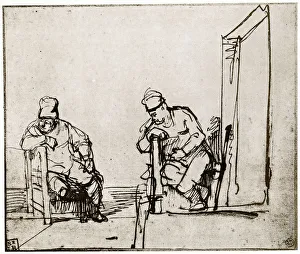 Great Masters Prints: Two Men Seated at a Doorway, 1913. Artist: Rembrandt Harmensz van Rijn