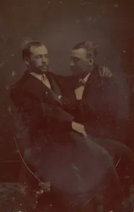 Romance Prints: Two Men Seated, One in the Others Lap, with Their Hands in Suggestive Positions, 1880s