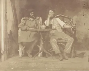 Socialising Collection: Two Men Seated at a Table, 1850s. Creator: Unknown