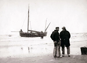 Men on the shore, Scheveningen, Netherlands, 1898.Artist: James Batkin
