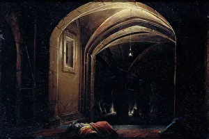 Hendrick Van Steenwijck Prints: Men Sleeping in a Room with lighted Arches