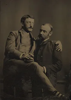 Two Men Smoking, One Seated in the Others Lap, 1880s-90s. Creator: Unknown Two Men Smoking, One Seated in the Others Lap, 1880s-90s. Creator: Unknown
