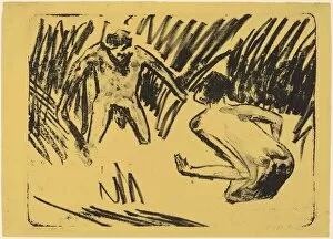 Die Brucke Gallery: Men Splashing in the Reeds, 1910. Creator: Ernst Kirchner