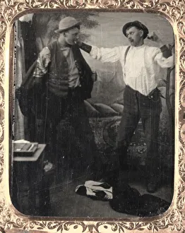 Unidentified Photographer Prints: Two Men Staging a Fight in a Studio, c. 1860. Creator: Unidentified Photographer