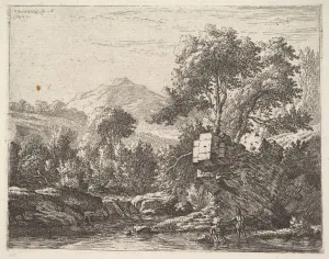 Two men standing ankle-deep in a body of water with a rocky outcrop behind them Two men standing ankle-deep in a body of water with a rocky outcrop behind them