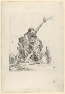 Trumpet Gallery: Three Men standing beside a Horse, from the Scherzi, ca. 1740