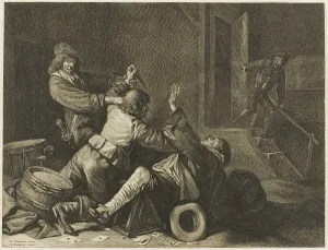 Suyderhoef Prints: Three Men Struggling in an Interior, n.d. Creator: Jonas Suyderhoef