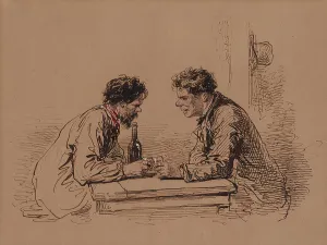 Agreement Prints: Two Men at a Table with Wine, c1859. Creator: Paul Gavarni
