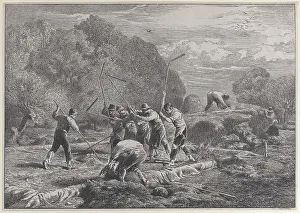 Threshing Prints: Men thrashing, 1800-1900. Creator: Anon