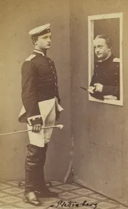 Card Photograph Prints: Two Men in Uniform, 1865-1870. Creator: Aug. Becker