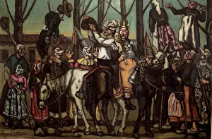 Carnival Prints: Men wearing masks on horseback. Creator: Jose Gutierrez Solana