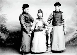 Mongolian Prints: Two men and a woman of Asian appearance, 1880. Creator: Nikolai Nikolaevich Petrov