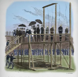 Conspirator Prints: Three men and a woman hanged for the assassination of Lincoln, c1865, (1938)