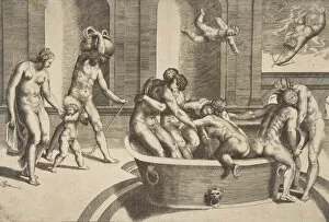Bathers Collection: Men and women bathing, some embracing, 1531-76. Creator: Giulio Bonasone
