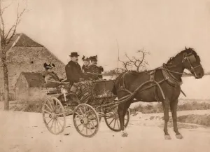 Blinkers Gallery: Men and women in a horse-drawn carriage, 1937. Artist: Louis Guichard