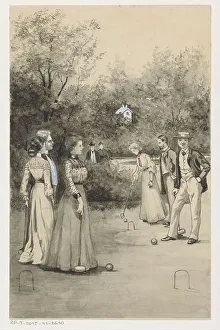 Croquet Mallet Prints: Men and women play croquet, 1905 or earlier. Creator: Anna Maria Kruijff